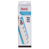 Сетевой фильтр  3м, 5 евророзеток, 10А, 2,2кВт, белый, Buro 500SH-3-W