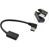 Кабель USB A(f) - A(m) угловой,  0.15м, черный, удлинитель, USB 3.0, ExeGate EX-CC-USB3-AMAF-0.15L