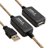 Кабель USB A(f) - A(m), 15м, черный, удлинитель активный, USB 2.0, ExeGate EX-UAE-AMAF-15.0