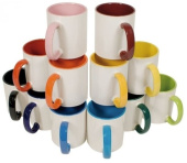 Кружка 330мл белая с темно-зеленой внутренней поверхностью и цветной ручкой