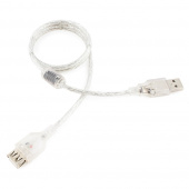 Кабель USB Aм-Ап 0,75м (удлинитель) USB 2.0, экран., феррит. кольцо, прозрачный (CCF-USB2-AMAF-TR-0.