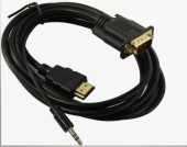 Кабель HDMI - VGA,  1.8м, 19M/15M+3.5mm Jack(m), черный, позолоченные контакты, с аудиовыходом