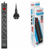 Сетевой фильтр BURO 6 евророзеток + 2 USB, 1.8м, черный (BU-SP1.8_USB_2A-B)