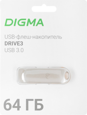 Флэшка 64Gb USB3.0 Digma DRIVE3 DGFUM064A30SR, серебристая